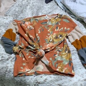 Floral Knit Sweater with Knot Detail